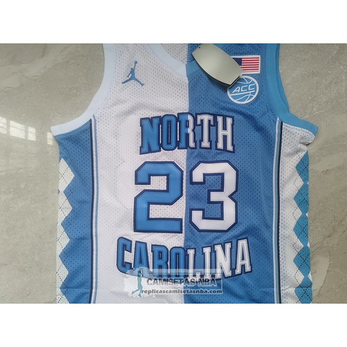 Camiseta NCAA North Carolina Tar Heels Michael Jordan NO 23 Split Azul Blanco